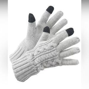 NWT Natural Reflections Fleece-Lined Touch-Screen Cable-Knit Gloves Heather Grey